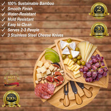 Load image into Gallery viewer, Bamboo Cheese Board and Knife Set - 14 Inch Swiveling Charcuterie Board with Slide-Out Drawer - Cheese Serving Platter, Round Serving Tray-1
