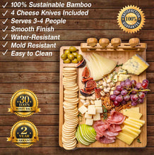 Load image into Gallery viewer, Bamboo Cheese Board and Knife Set - 14x11 inch Charcuterie Board with 4 Cheese Knives - Wood Serving Tray-1
