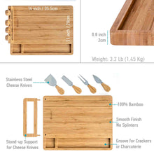 Load image into Gallery viewer, Bamboo Cheese Board and Knife Set - 14x11 inch Charcuterie Board with 4 Cheese Knives - Wood Serving Tray-2
