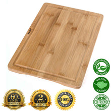 Load image into Gallery viewer, Wood Cutting Board for Kitchen 15x10 inch - Wooden Serving Tray - Large Bamboo Chopping Board with Juice Groove and Handles-1
