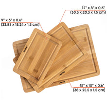 Load image into Gallery viewer, Wooden Cutting Boards for Kitchen with Juice Groove and Handles - Bamboo Chopping Boards Set of 3 - Wood Serving Trays-2
