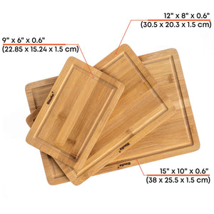 Wooden Cutting Boards for Kitchen with Juice Groove and Handles - Bamboo Chopping Boards Set of 3 - Wood Serving Trays-2