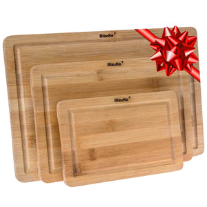 Wooden Cutting Boards for Kitchen with Juice Groove and Handles - Bamboo Chopping Boards Set of 3 - Wood Serving Trays-0