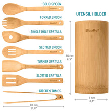 Load image into Gallery viewer, Bamboo Kitchen Utensils Set 8-Pack - Wooden Cooking Utensils for Nonstick Cookware - Wooden Cooking Spoons, Spatulas, Turner, Tongs, Utensil Holder-2
