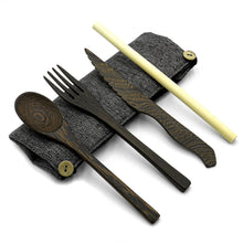 Load image into Gallery viewer, Dark Wood Cutlery Set (Light grey bag)-5
