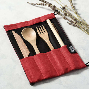 Bamboo Cutlery Set (Dark grey bag)-3