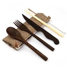 Load image into Gallery viewer, Dark Wood Cutlery Set (Light grey bag)-6
