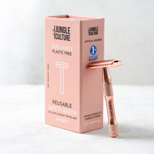 Load image into Gallery viewer, Rose Gold or Black Reusable Safety Razors w/ Natural Jute Travel Bag-5
