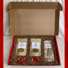 Load image into Gallery viewer, Witchy Pooh&#39;s Gift Box Set with 2-1oz Pouches of Tea, A Spring Action Tea Infuser Stick, 2 Blooming Tea Balls in a Large Red Mailer Box-1
