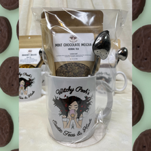 Load image into Gallery viewer, Witchy Pooh&#39;s Gift Mugs Sets Come with 1oz Pouch of Loose Leaf Tea, Heart Shaped Tea Strainer with Handle and a Wooden Spoon in a Witchy Pooh Mug-0
