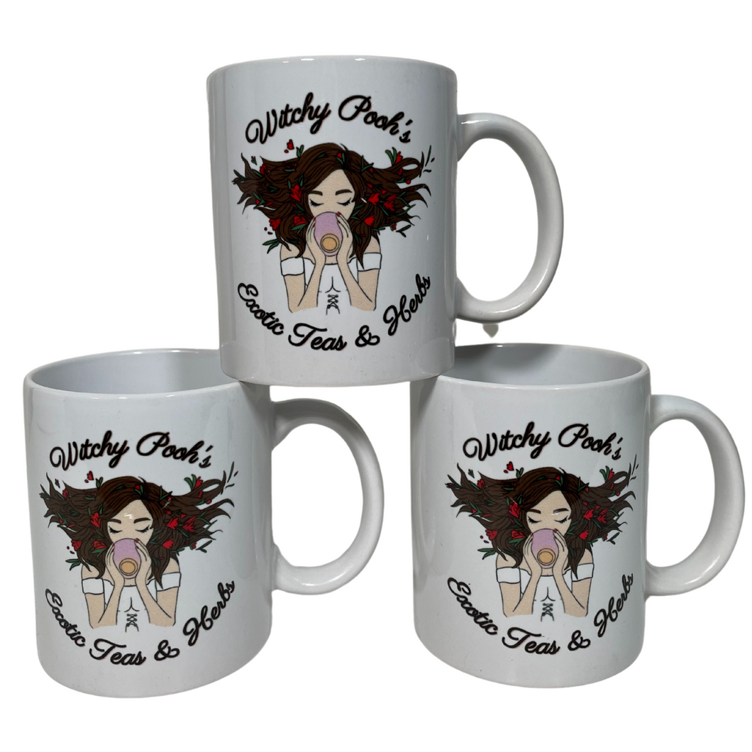 Witchy Pooh's Mugs, White Coffee Cup with The Witchy Pooh Logo-0