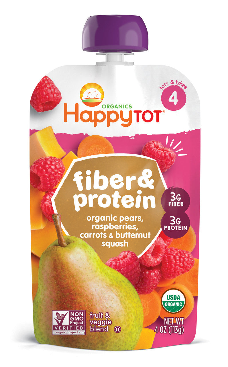 Happy Tot Organic Fiber And Protein, Pear Raspberry Butternut Squash And Carrot (16x4 OZ)-0