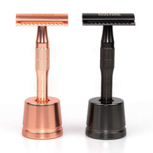 Load image into Gallery viewer, Rose Gold or Black Reusable Safety Razors w/ Natural Jute Travel Bag-6
